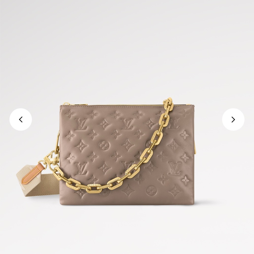 Louis Vuitton Beige Monogram Clutch with Gold Chain